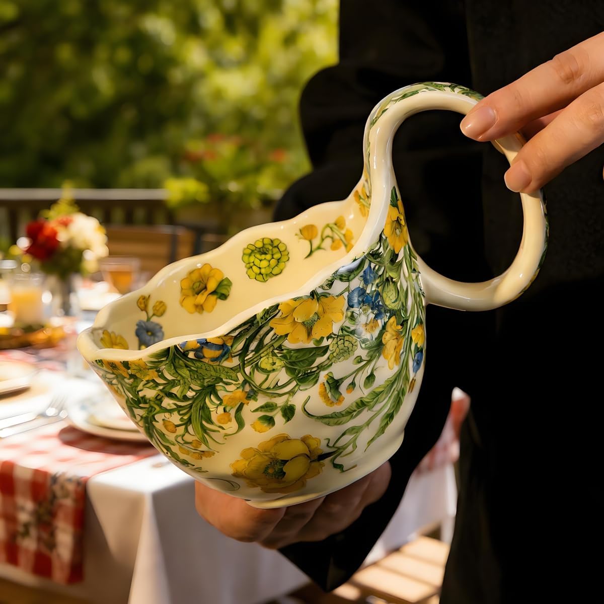 17.64 Oz Microwavable Soup Bowl with Handle, Hand Painted Winter Jasmine Decorative Soup Bowls with Handles, Ceramic Soup Bowl with Spoon for Holding Fruits Cereal Snack, Chili, Ice Cream, Stew, Salsa