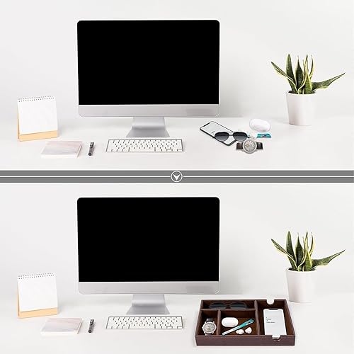 Miniatura 7 de Bandeja de valet para hombre, para mesita de noche, mesita de noche y mesa de entrada, bandeja de cuero sintético para teléfono, reloj, gafas,