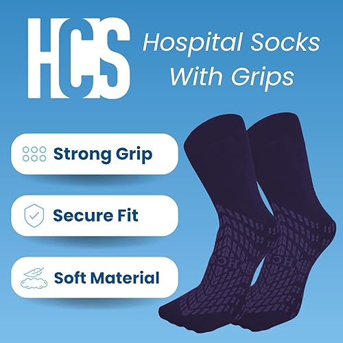 Vista 22 de HCS - Calcetines de hospital antideslizantes con empuñaduras para mujeres y hombres (6 pares), calcetines antideslizantes de banda de rodadura 360