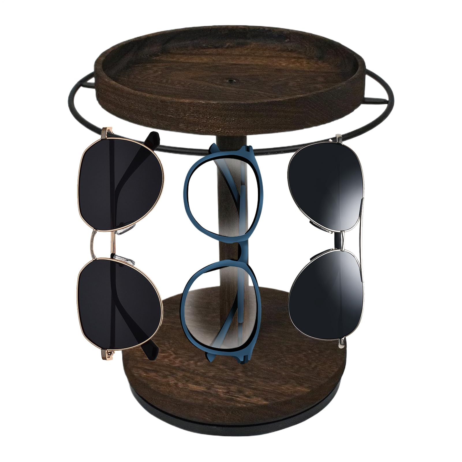 Présentoir à lunettes rotatif avec plateau de rangement en bois pour colliers