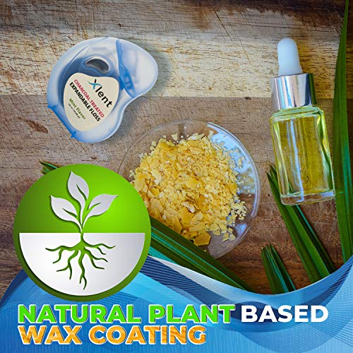 Image of Expandable Floss Treated with Activated Charcoal with Xylitol and Natural Plant Based Wax |Fresh Mint Flavor | 50 Meter (6 Count)