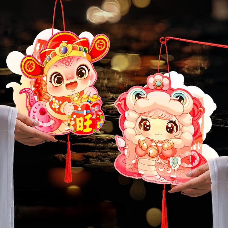 3pcs Cute Snake DIY Paper Hand-held Lantern Chinese New Year 2025 Festival Lantern Traditional Festival Home Holiday Decoration