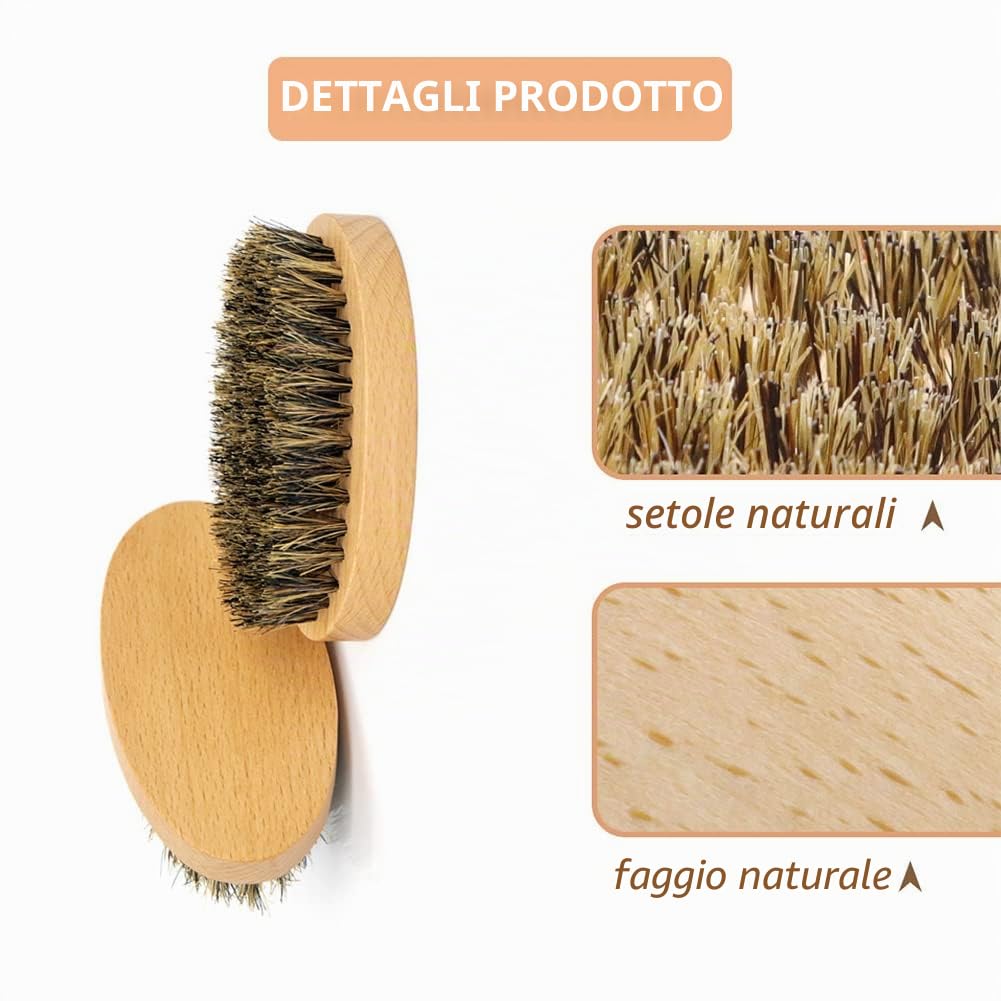 Spazzola Barba,Spazzola per Barba Uomo,100% Setole di Cinghiale,Pettine,Forbici (3pcs)