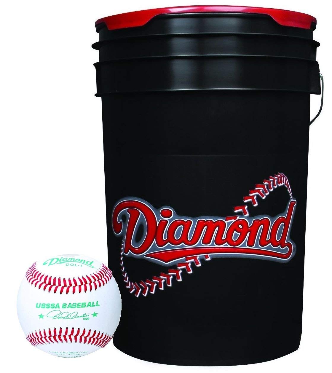 Diamond Rods Sports DOL-1 USSSA Baseballs - 30 Balls / Black Ball Bucket