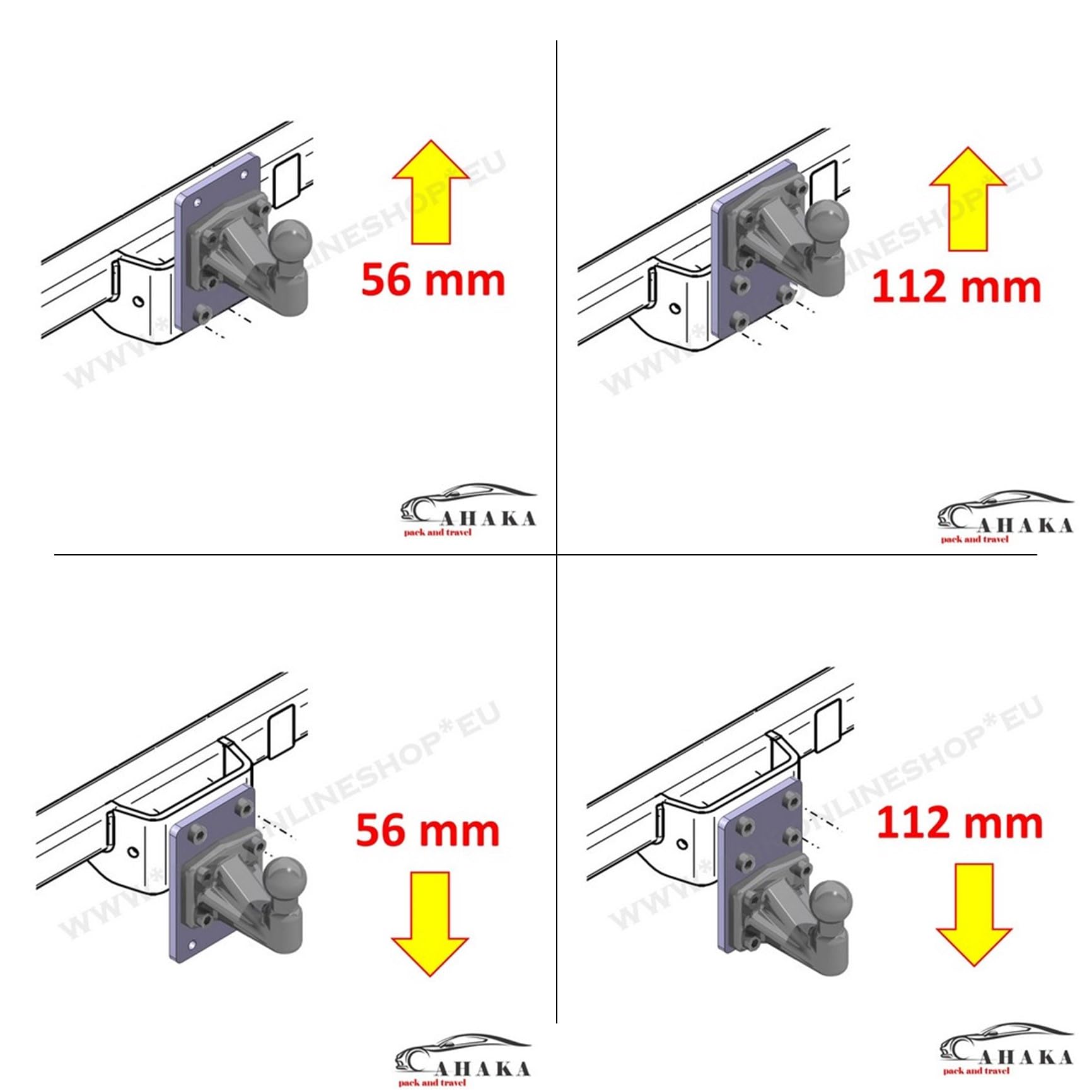 XIMPLIO Universelle Adapterplatte zur Höhenverstellung 4x83+4xM12 der Anhängerkupplung für 4-Loch 83x56 mm AHK-Bock Flanschkugeln. verzinkt (mit 4xM12 Schraubenset)