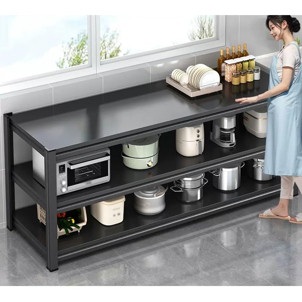 Scaffale da cucina a 3 ripiani, regolabile per forno a microonde, supporto per tostapane, scaffalatura multiuso, in metallo, salvaspazio (nero, 70 x 40 x 80 cm)