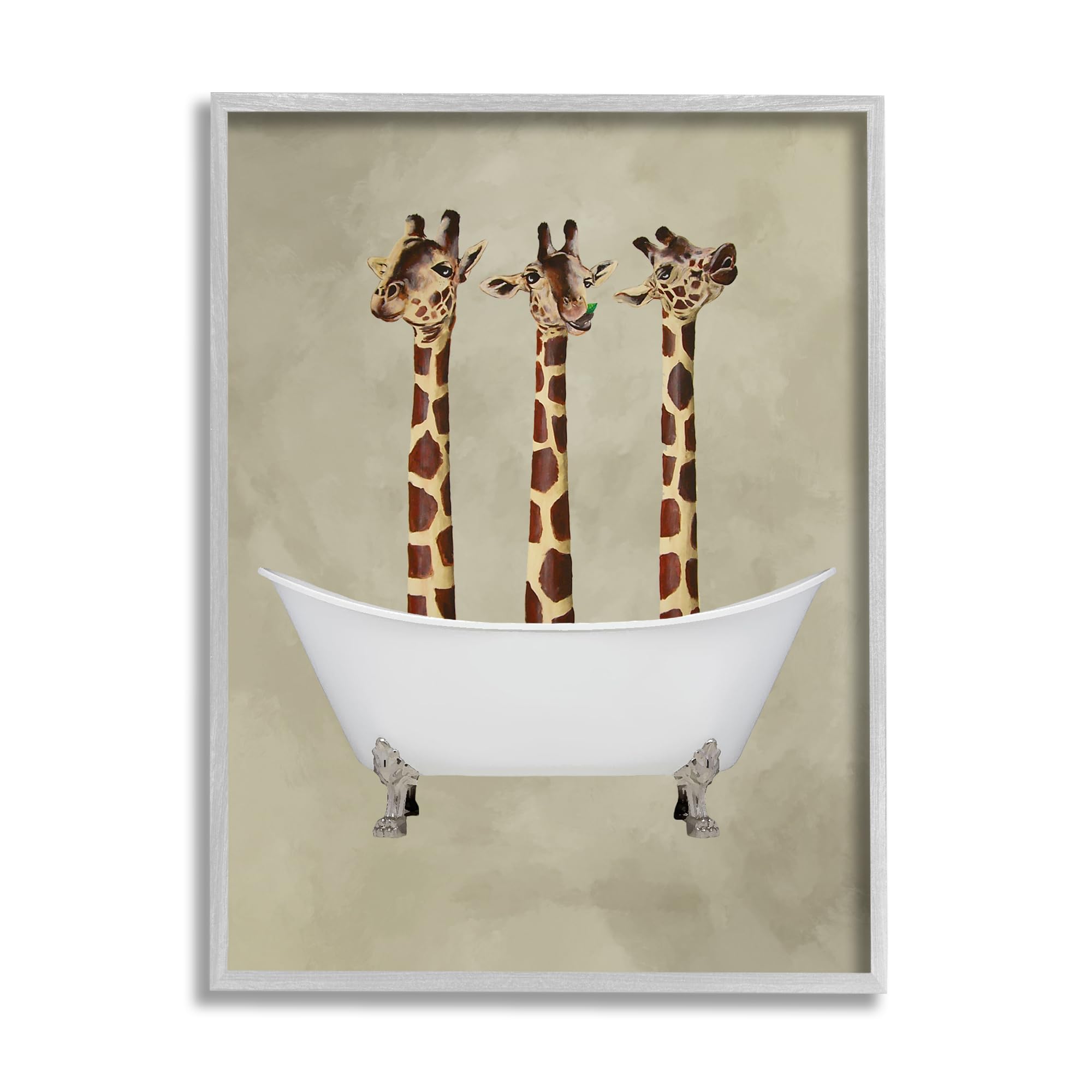 Stupell Industries 'Three Giraffes in A Bathtub', Framed Giclee Art, Gray, 16 x 20 Inches, Easy to Hang and Sturdy, Made in USA, by Coco de Paris