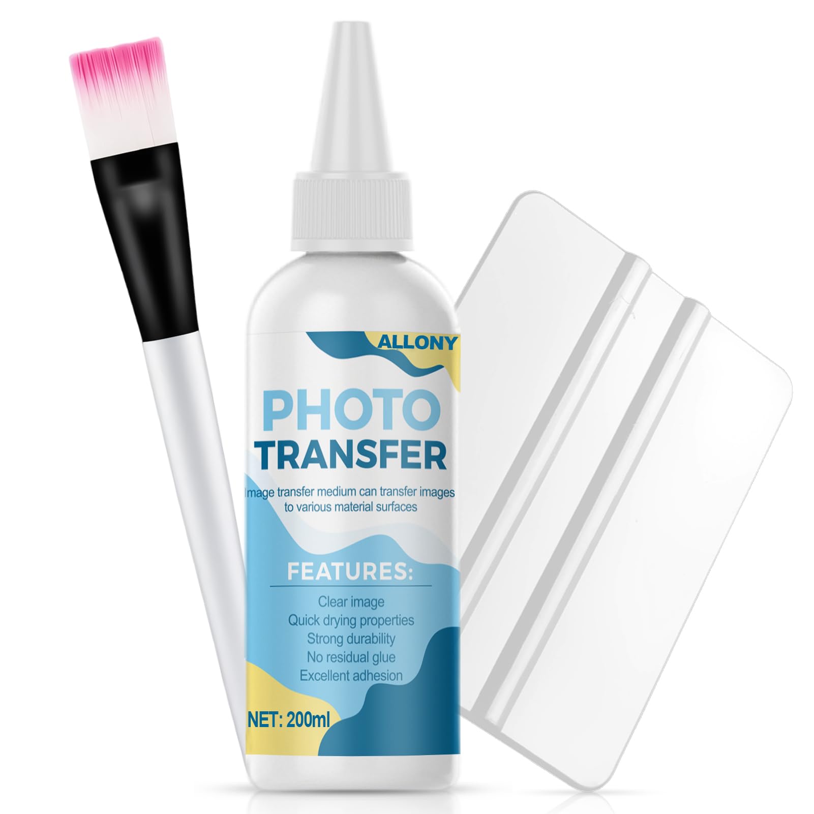 Allony Photo Transfer, Medium Trasparente per Il Trasferimento di Foto, per Trasferire Stampe, Ritagli di Giornale e Varie Superfici, 200 ml