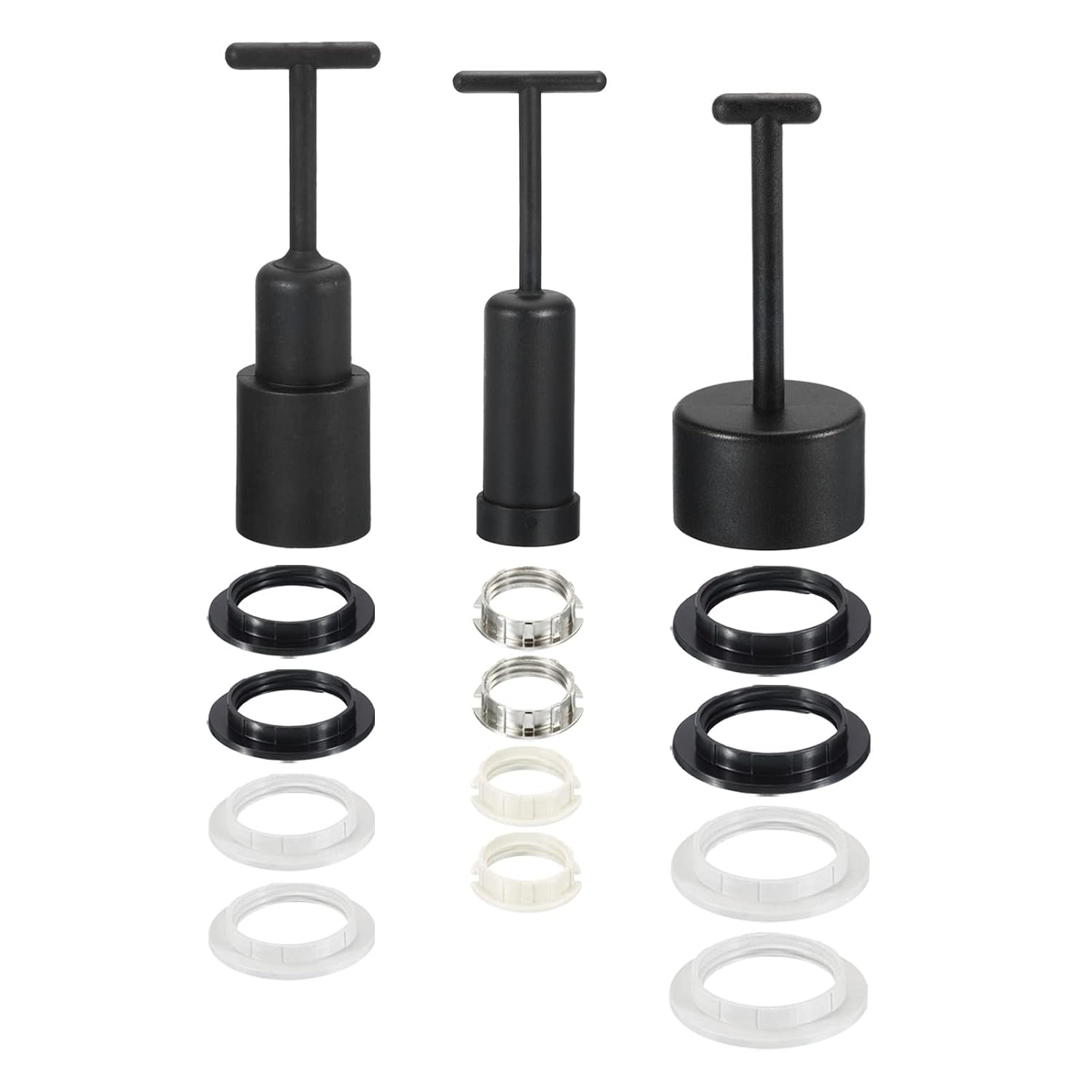 MECCANIXITY G9/E14/E27 Light Socket Rings Metal Lamp Shade Holder Ring Replacement with Removal Tool Black White 1 Set