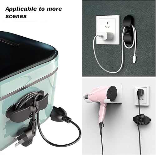 Miniatura 9 de Paquete de 8 organizadores de cables para electrodomésticos, organizador de cables para pegar en superficie plana o redonda para pequeños