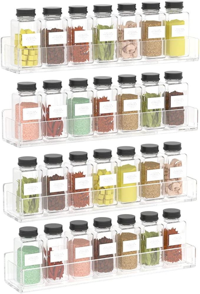 NIUBEE Wall Mounted Spice Rack Organizer,Clear Acrylic Spice Shelf Storage Holder