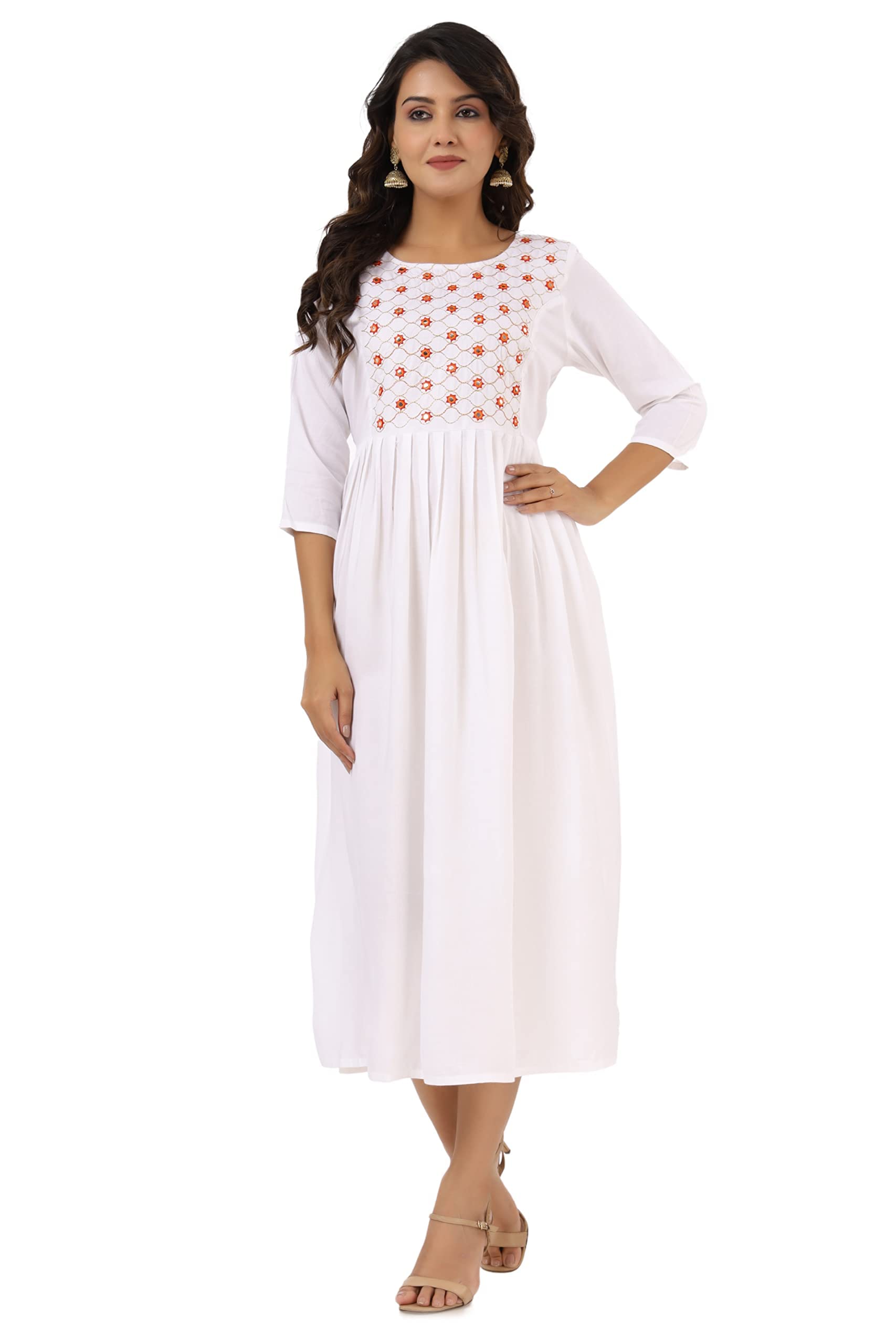 GENERICWomen's Mirror Work Embroidered Anarkali Long Kurta