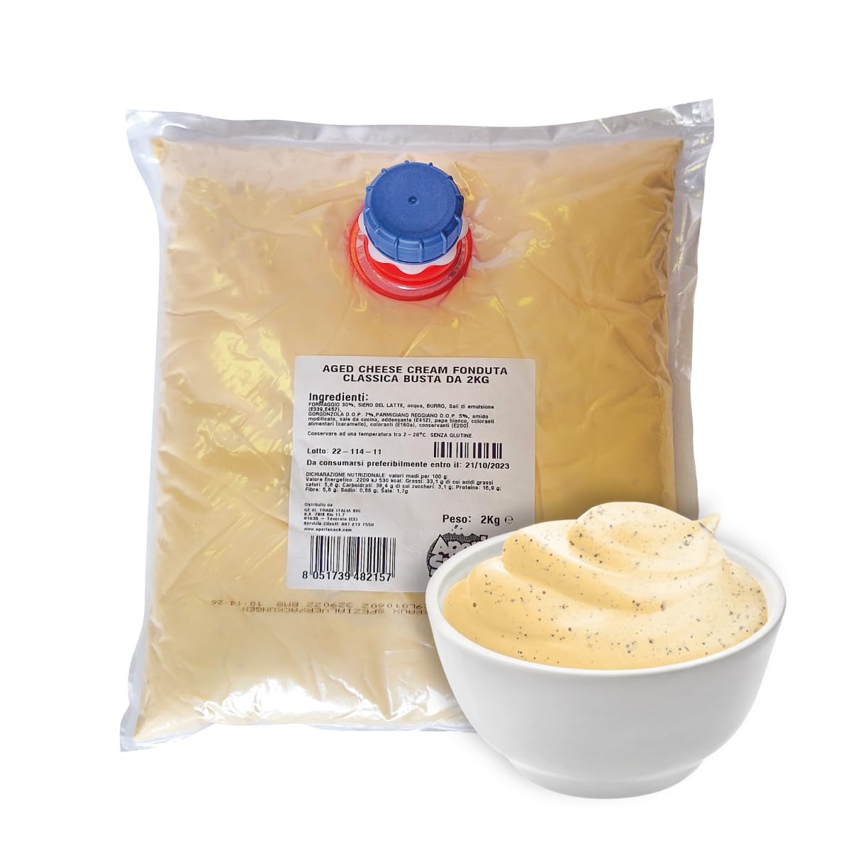 Aperisnack® - AP05.006.06 - FUSO® Formaggio Fonduta Classica CREAM 47% busta da 2kg pronto all’uso premium – Fonduta Classica