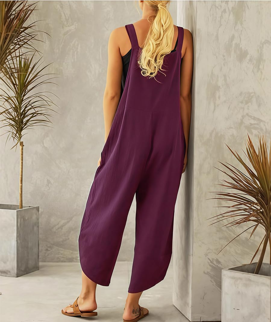 Salopette Donna Estiva Casual Pantaloni Baggy Oversize Allentata Tuta Jumpsuit con Tasca Vestibilità Ampia, Tinta Unita, Stile Casual per Tempo Libero e Lavoro