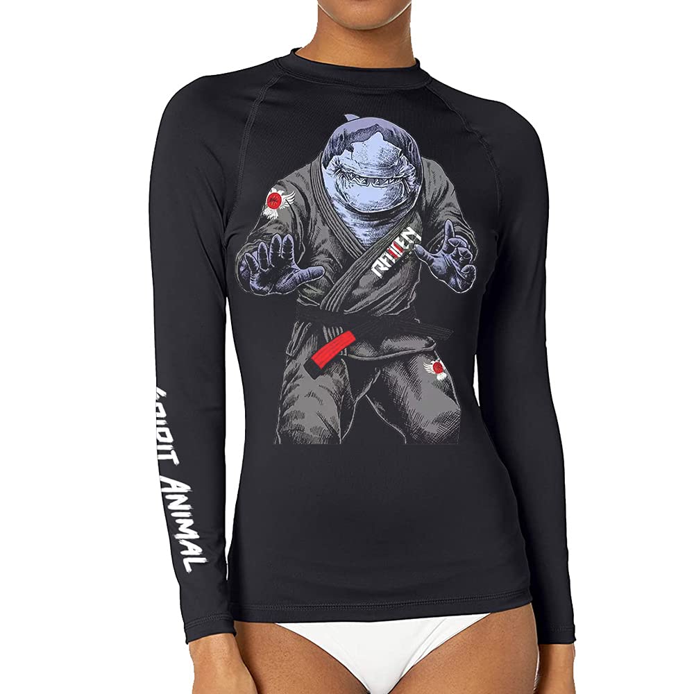 CHOO Youth Girls Animal Printed Sports Wicking Rash Guard for Muay Thai, XS Shark