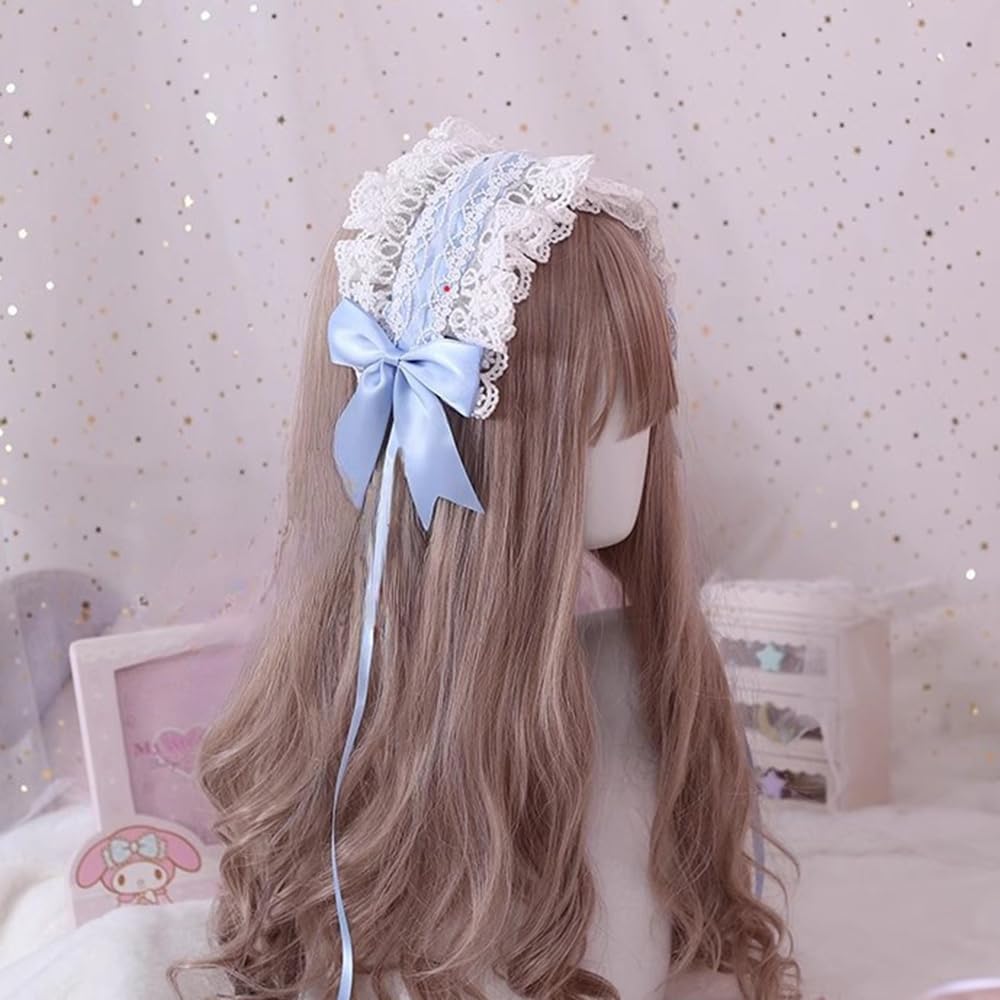 女性の髪のためのヘッドバンドホワイトレースメイドヘッドバンドロリータヘアアクセサリー弓ヘッドバンドヘッドドレス女の子のためのロリータ