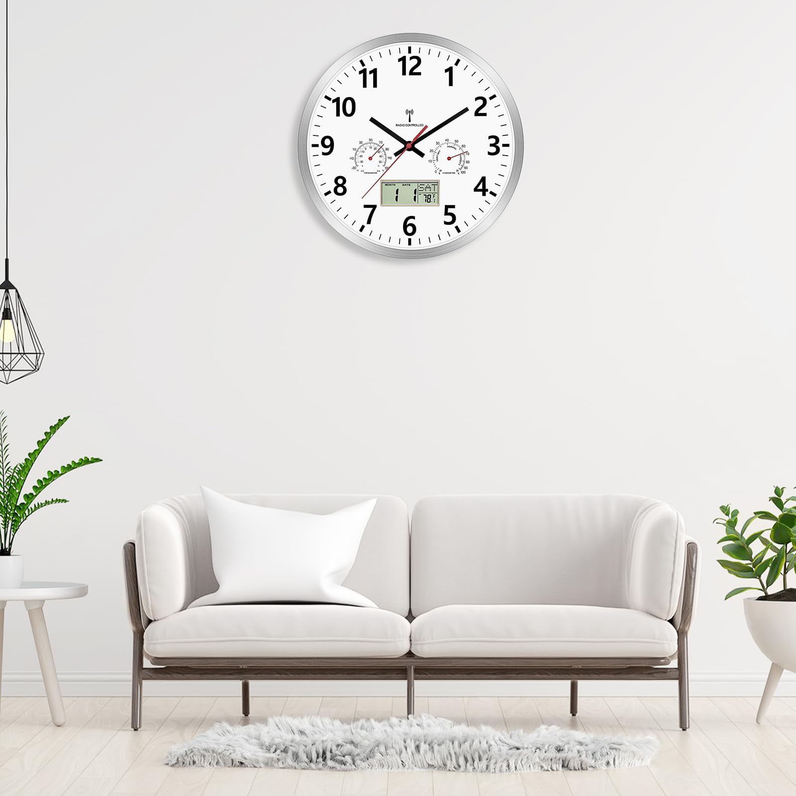 Foxtop Horloge Murale Radio-Pilotée 30 cm avec Hygromètre Thermomètre Écran LCD
