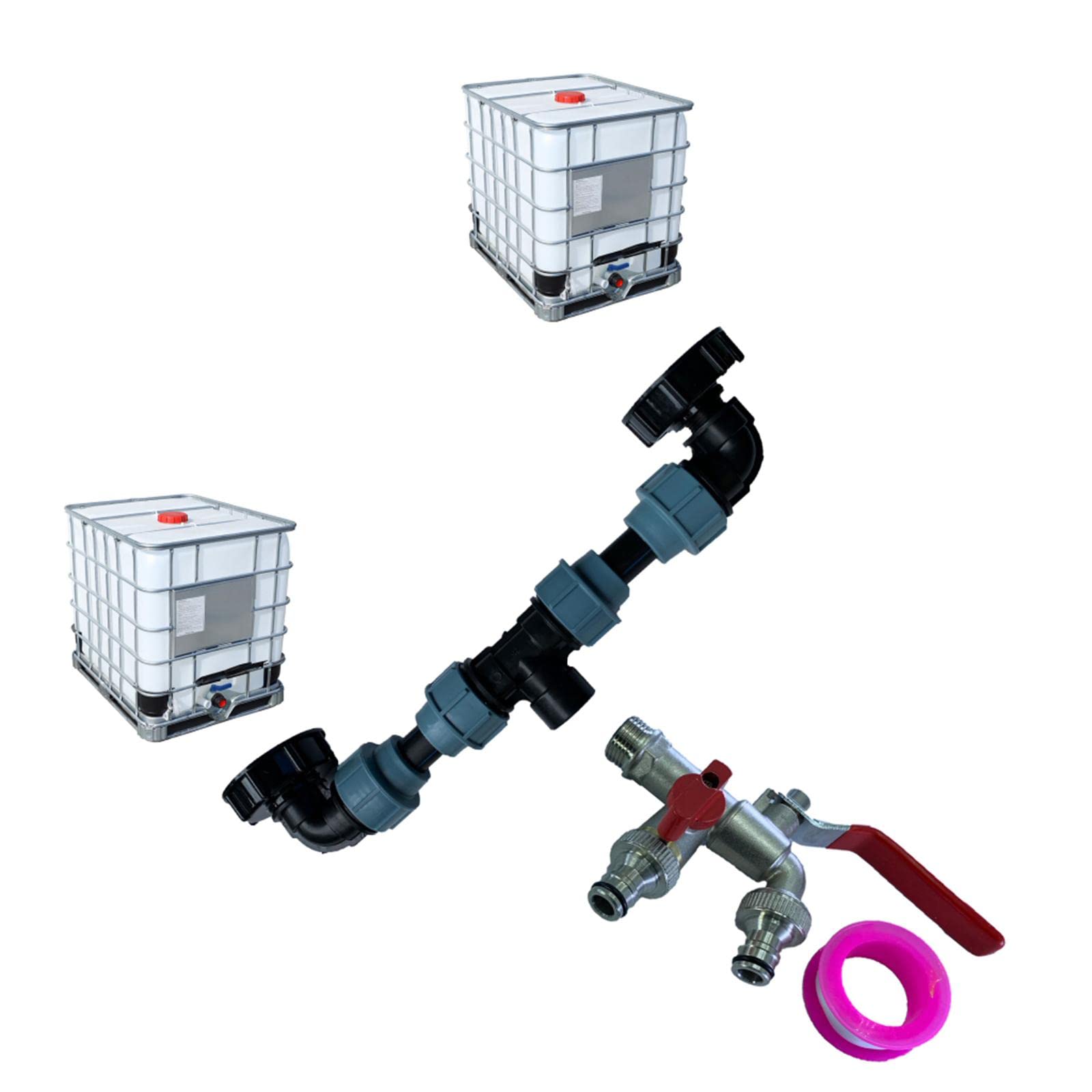 IBC Adapter do zbiornika z gwintem grubym, adapter spustowy, 1 rura 2 zakrzywione złącza, złącze węża do wody, oleju, paliwa, ogrodu, podwórka, łatwa instalacja, C