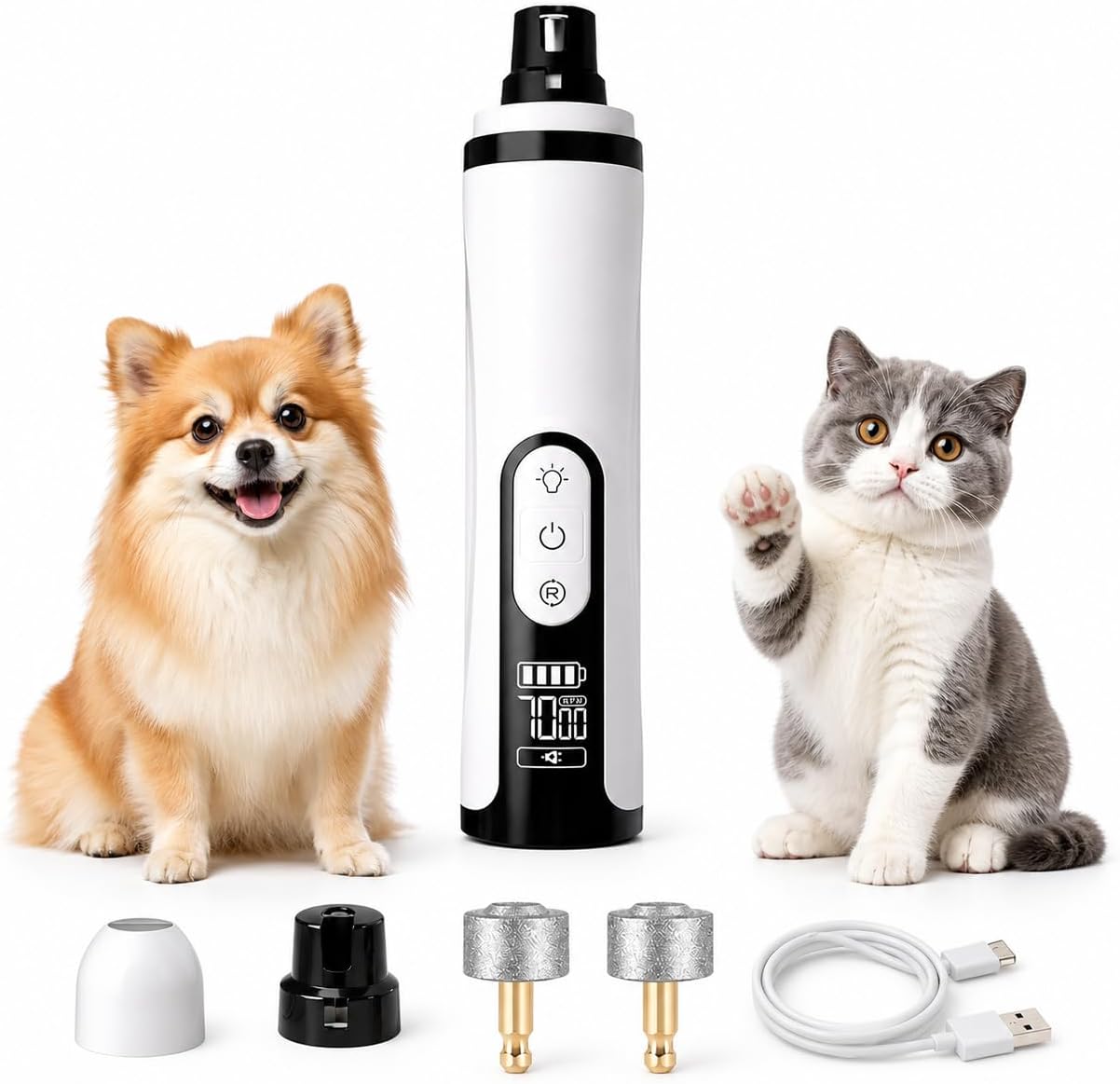 Silent Groom Pro Pet Nail Grinder with Dual LED Light and 3 Speeds | Quiet Low-Vibration Motor, Dual LED Lights, 3 Speeds and (1 + 2 Replacement Heads) for Dogs and Cats of All Sizes