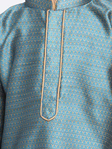 Image of VASTRAMAY Boys' Azure and Rose Gold Silk Blend Kurta Pyjama Set with Cap-VASBK047AQnPRGnC 14