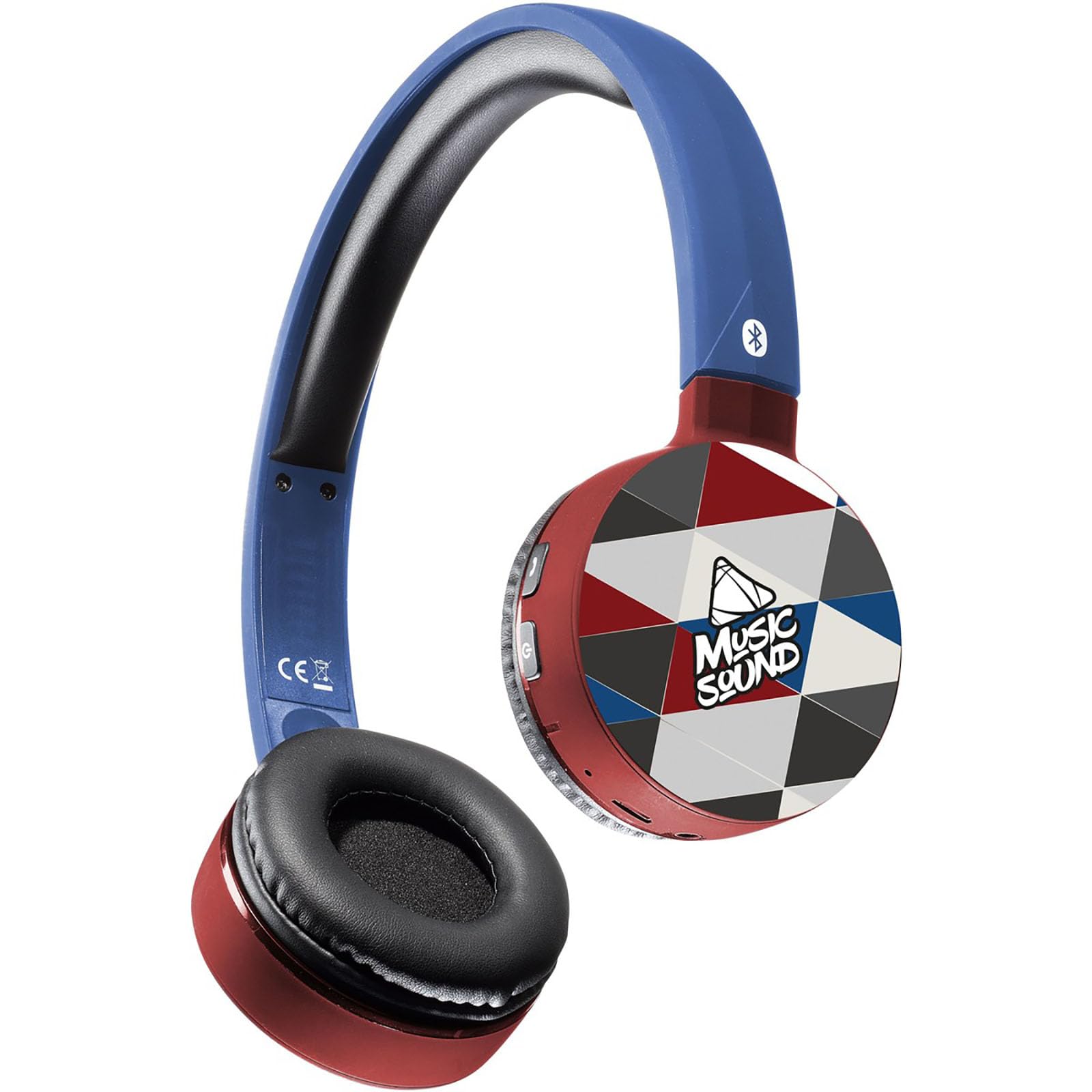 Music Sound | Headband Bluetooth | Cuffie On Ear Bluetooth Archetto Estendibile - Playtime 20H - Fantasia Triangoli - 4