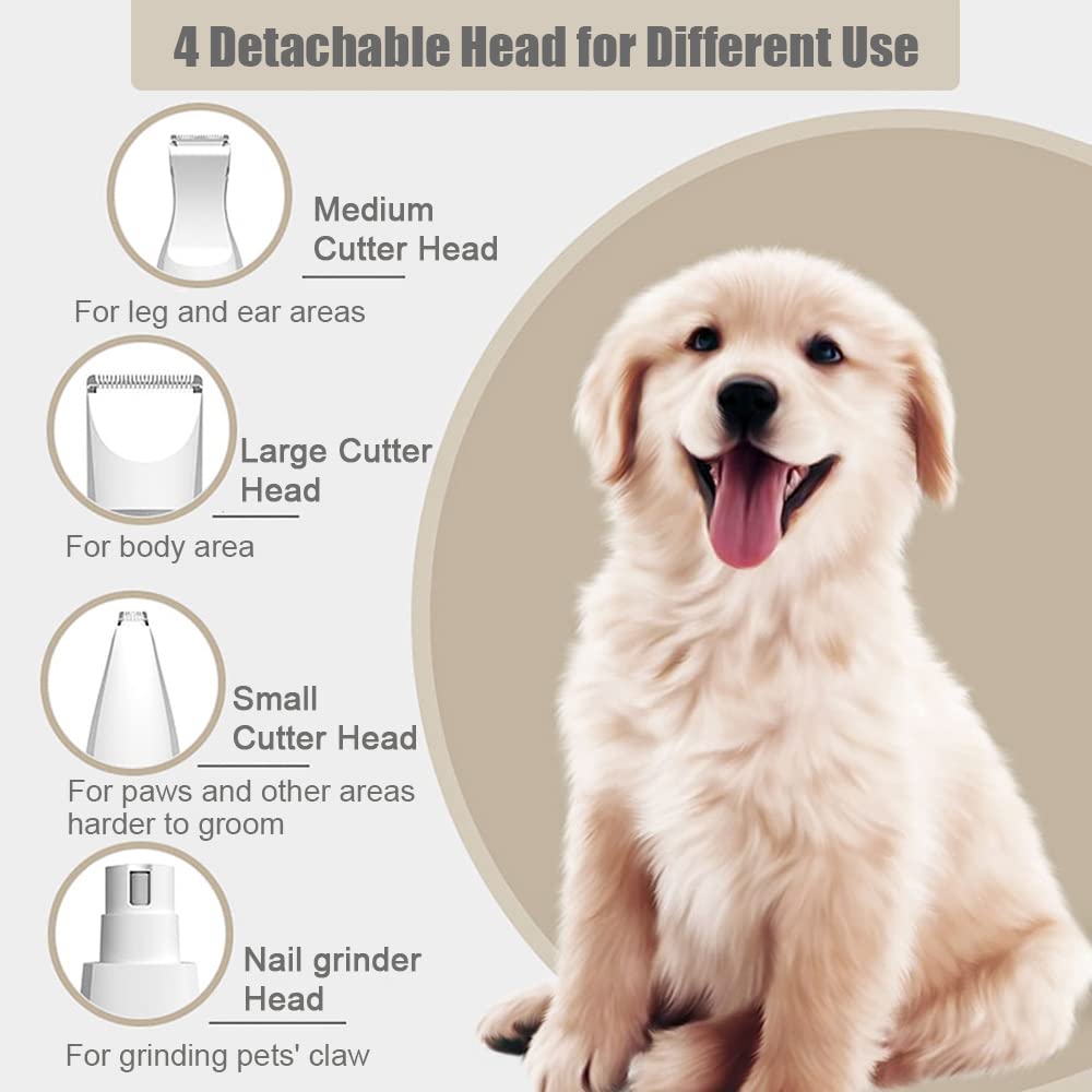 4-in-1 Multi-functional Electric Dog Clippers for Grooming Cordless Dog Shaver Clippers Trimmers Low Noise Pet Grooming Tools Built-in Battery (Weiß)