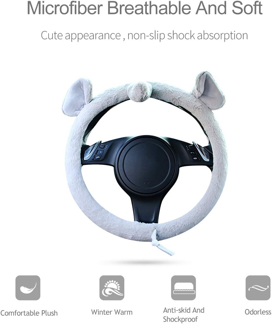Ergocar Cute Animals Car Steering Wheel Cover Winter Cartoon Non-Slip Car Steering Wheel Protector 38cm(15") Advanced Microfiber Soft Flannel
