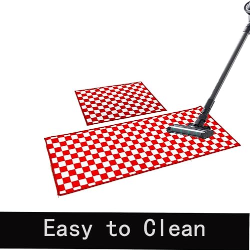 Miniatura 4 de Tapete de cocina antideslizante con parte trasera de goma (rojo, 17 x 23 + 17 x 47 pulgadas)