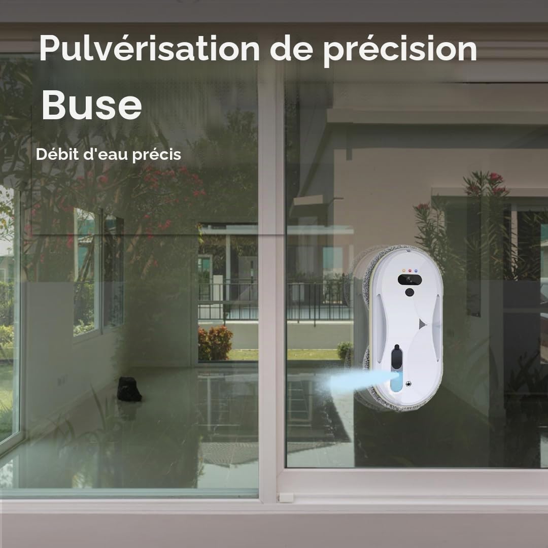 Robot nettoyeur de vitres intelligent avec aspirateur 5600Pa, robot de nettoyage automatique de vitres intelligent avec détection des bords, système de corde de sécurité et télécommande pour fenêtres