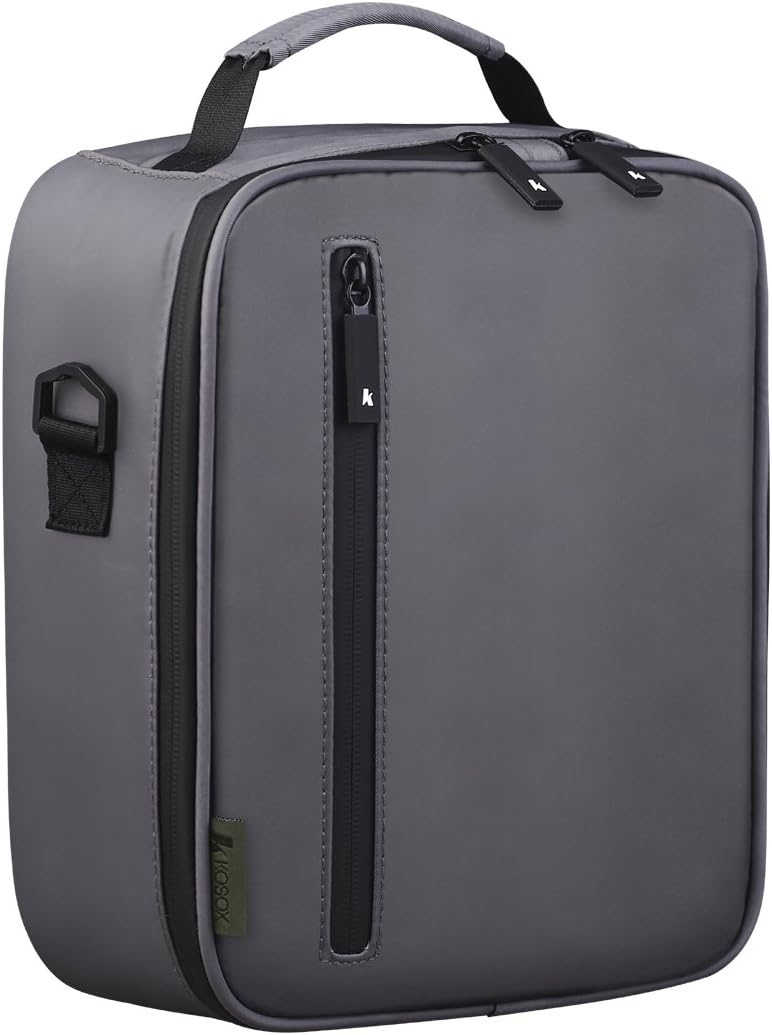 KOSOX Collapsible Thermal Insulated Lunch Tote Waterproof Zipper Cooler Bag Unisex Watertight Lunchbox for Women Men Travel Picnic School (Gray)