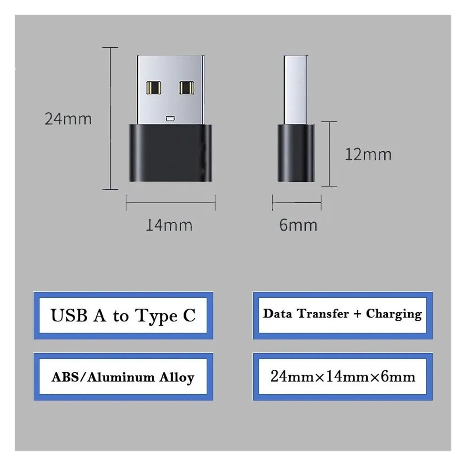 5/10Pcs USB a Tipo C OTG Adattatore USB-A maschio a USB-C femmina per il trasferimento dati del computer portatile (nero - 5 pezzi)