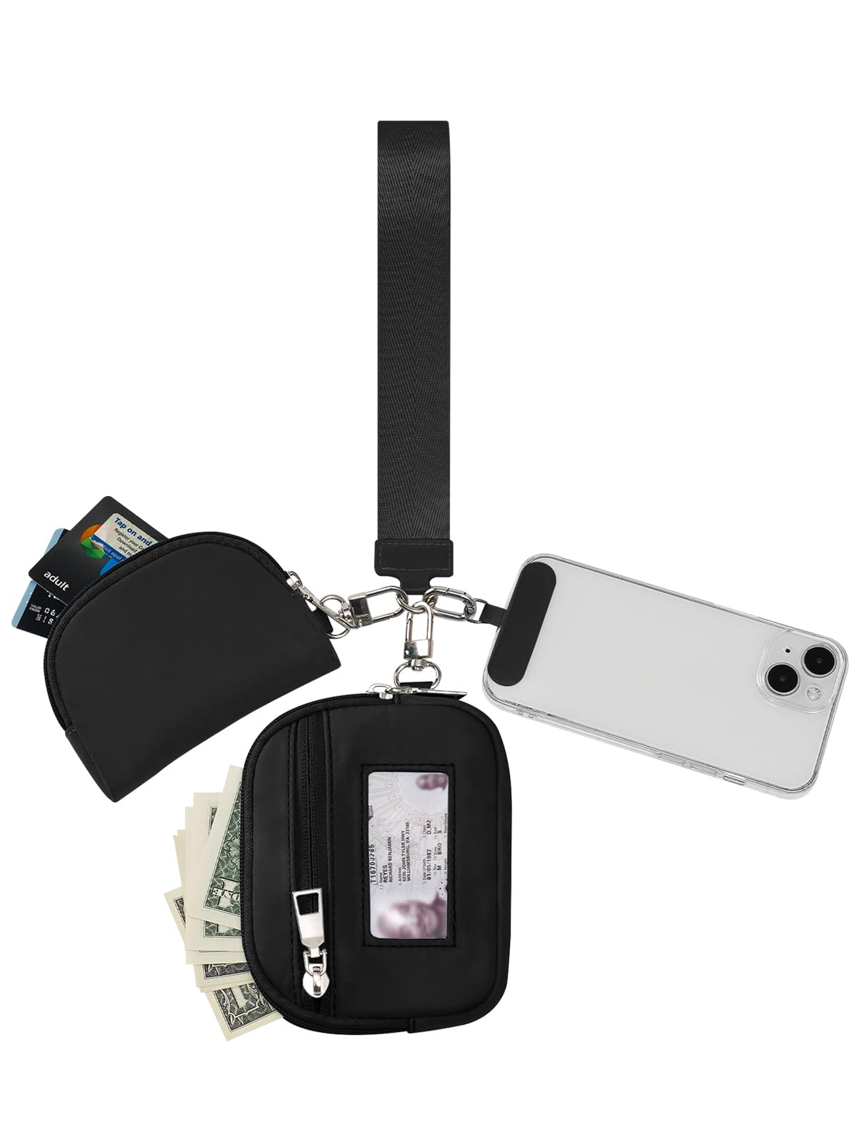 Keychain Wallet Mini Zip Around Dual Pouch Wristlet Detachable Coin Purse for Women and Men with Phone Tether Tab