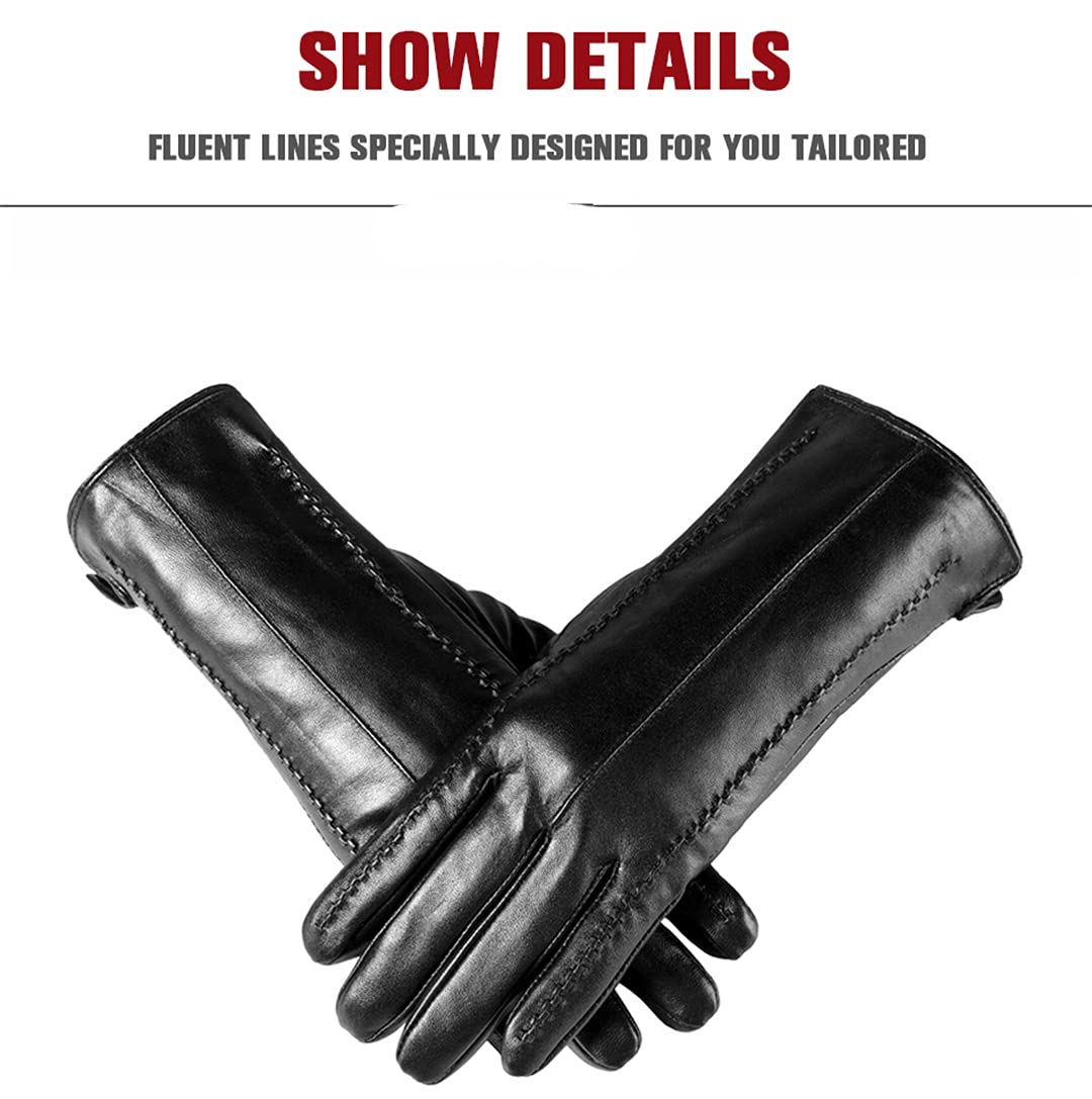 Guantes de cuero para mujer de invierno con forro de algodón cálido Guantes de conducción a prueba de viento al aire libre