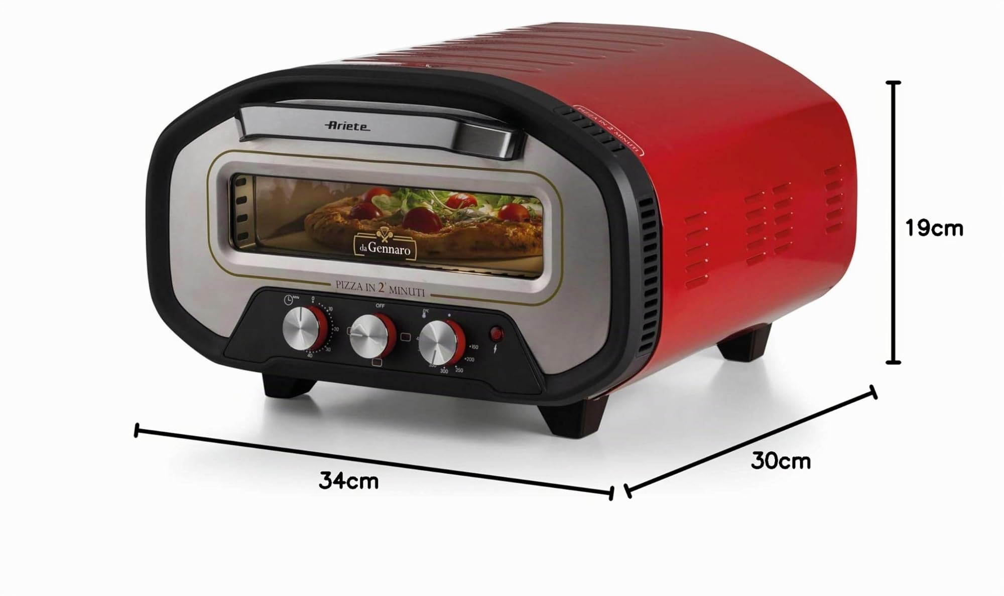 Ariete 3901 Da Gennaro, Four à Pizza, 2200W, Température 430°C, Temps de Cuisson 2 Minutes, Pierre Réfractaire, Rouge