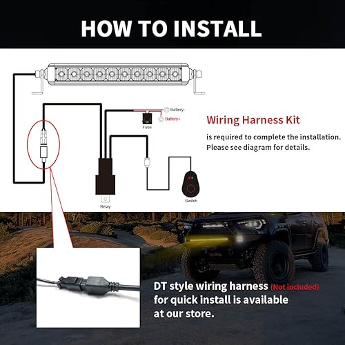 Miniatura 6 de Lasfit Barra de luz ámbar de 12 pulgadas, barra de luz LED impermeable IP68, barra de luz LED ámbar, barra de luz ámbar todoterreno para conducción