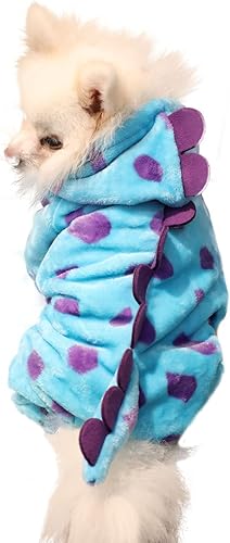 Miniatura 4 de Nigua Ropa de dinosaurio para perros con capucha para razas pequeñas, pijamas de invierno para perros