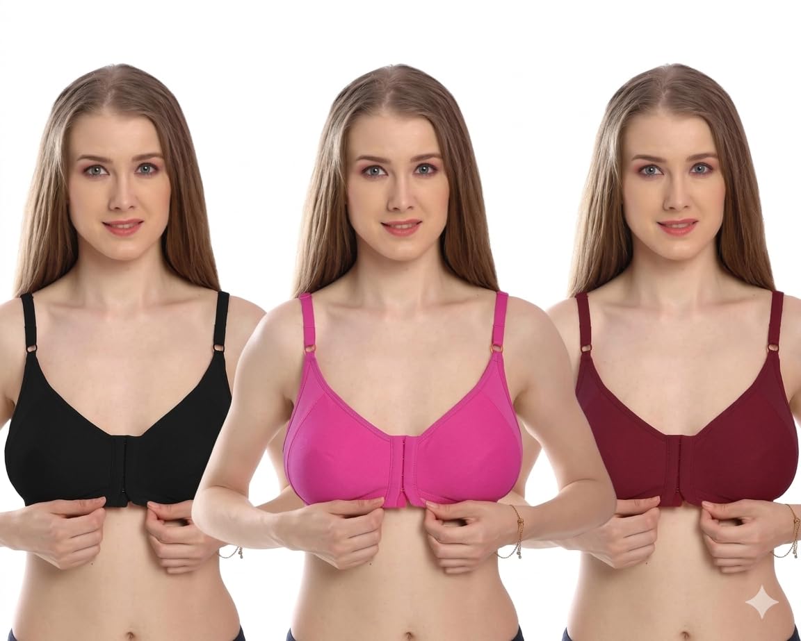 front hook bra for women - pack of 3 - multicolor-picture-56