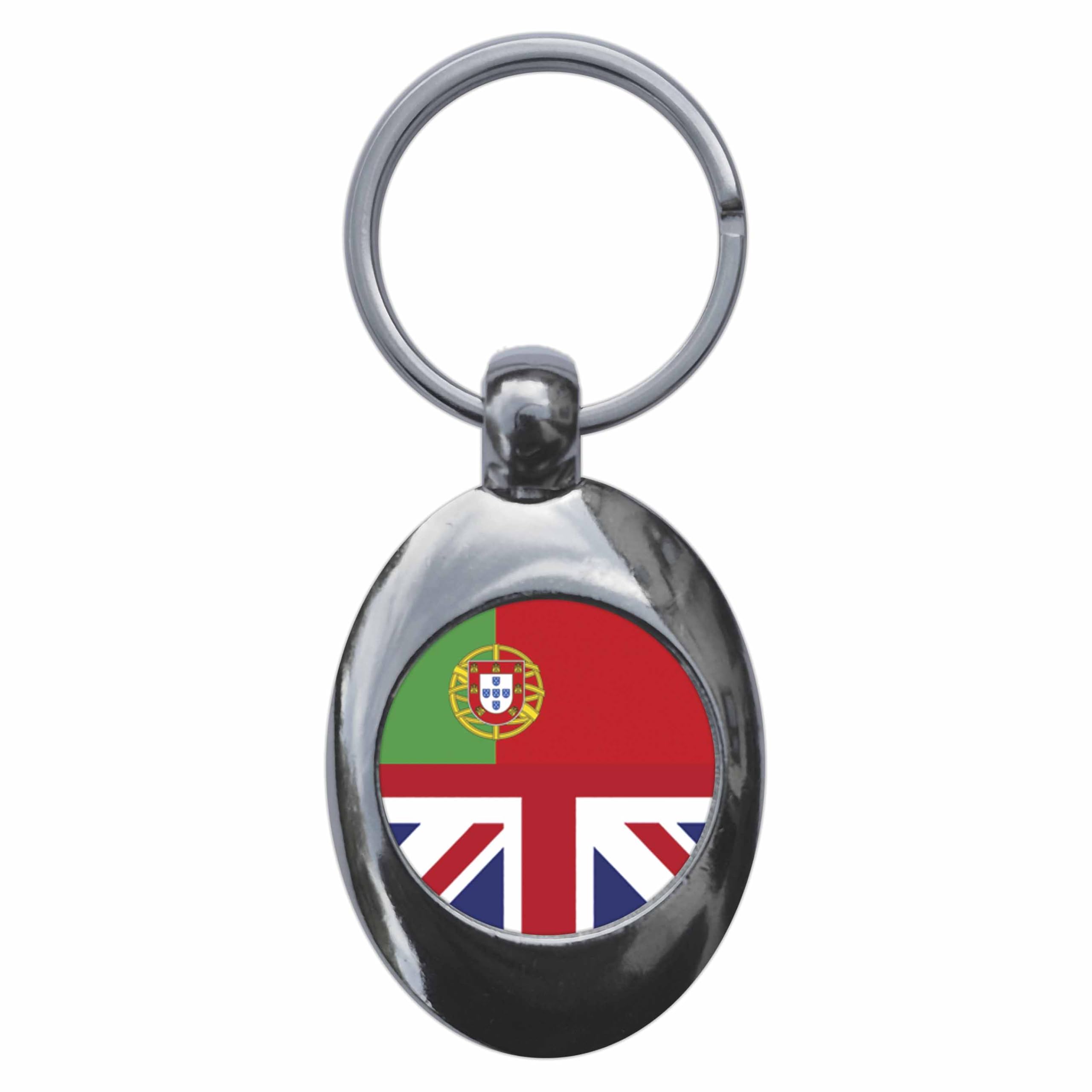 Ozorath Portugal United Kingdom Split Flag Keyring Keychain With Trolley Coin