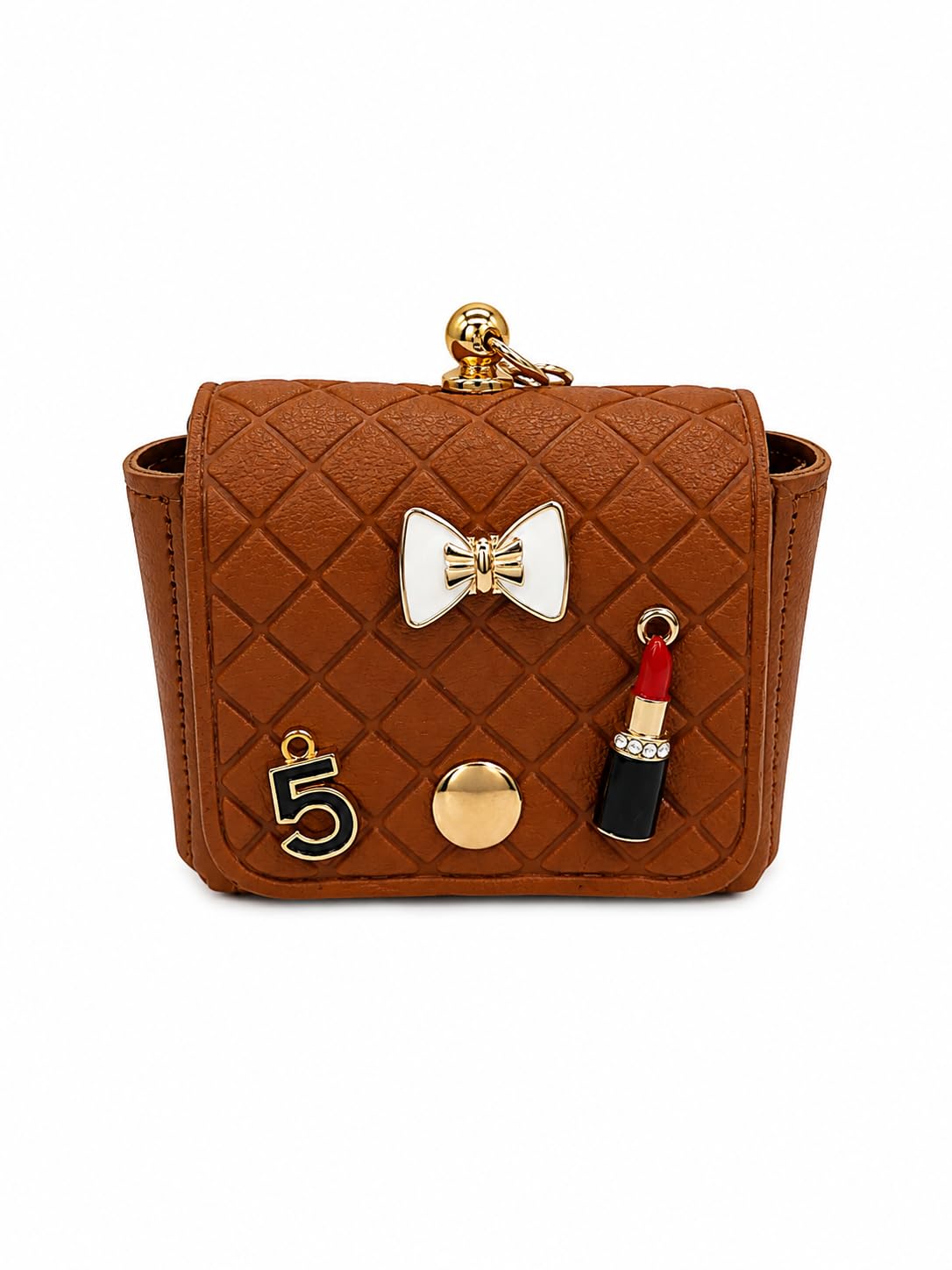 Attractive Mini Handbag Brown Colour Like Miniature of Handbag it is Key Chain Coin Pouch or Ear Plugs case use as Charms Also-image-3