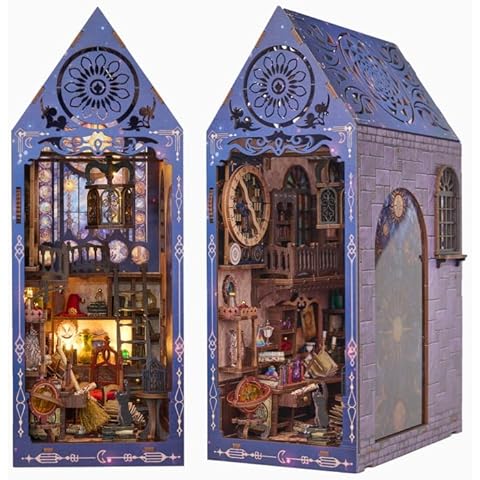 Yeuslor DIY Book Nook Kit - 3D Wooden Puzzle Booknook for Adults, Miniature House Dollhouse Kit for Bookend Bookshelf Insert Decor, Magic Book Model Build Gift for Teen Girls Boys Women Men Cover