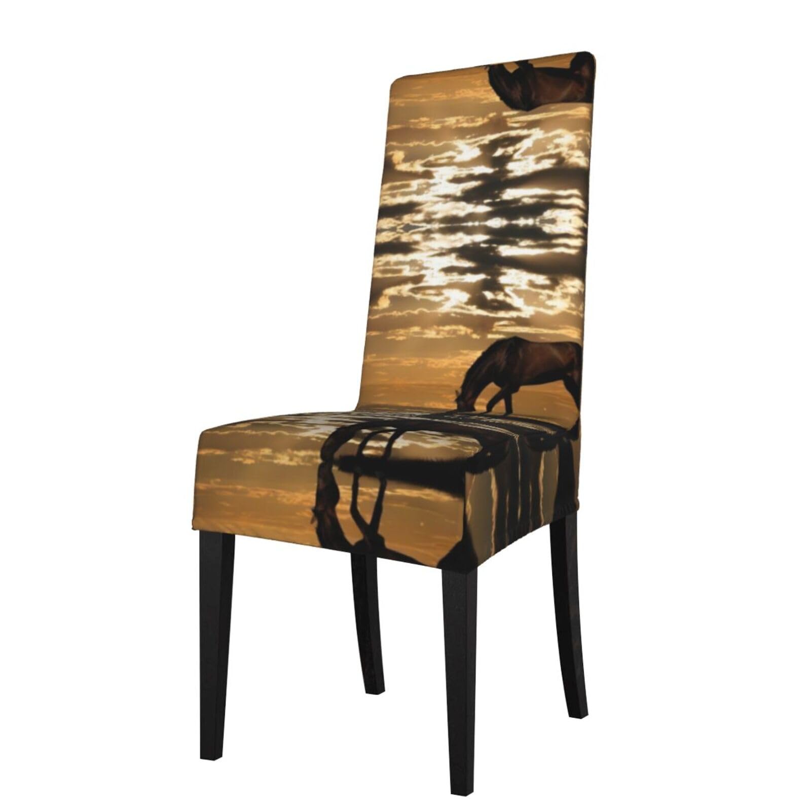 HLSBSSL Horse Nature Printed dining chair covers, wrinkle-resistant and iron-free, suitable for hotels, banquets, and conferences