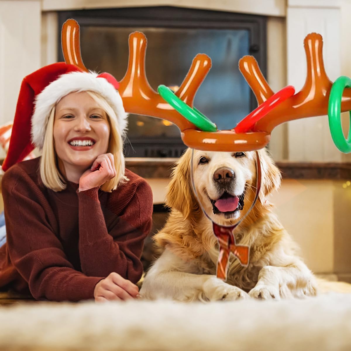4 Pack Inflatable Reindeer Antler Ring Toss Game (4 Antlers 16 Rings 1 Pump) Reindeer Antler Hat Ring Toss for Xmas Party Great Christmas Games for Families image 5