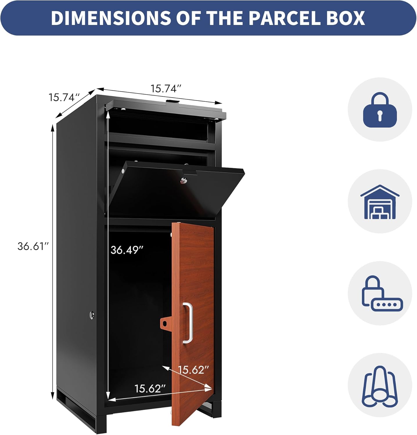Package Delivery Boxes for Outside, Heavy-Duty Steel Parcel Drop Boxes with Anti-Theft Design for Home, Large Waterproof Package Lock Box for Outdoor, Porch, Curbsid (Black+Brown)