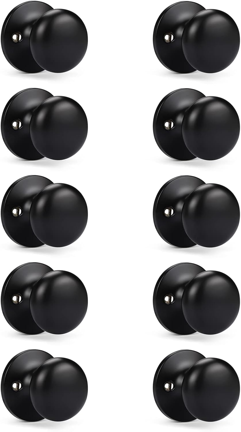 KNOBWELL 10 Pack Matte Black Dummy Door Knobs Round Interior Door Knobs