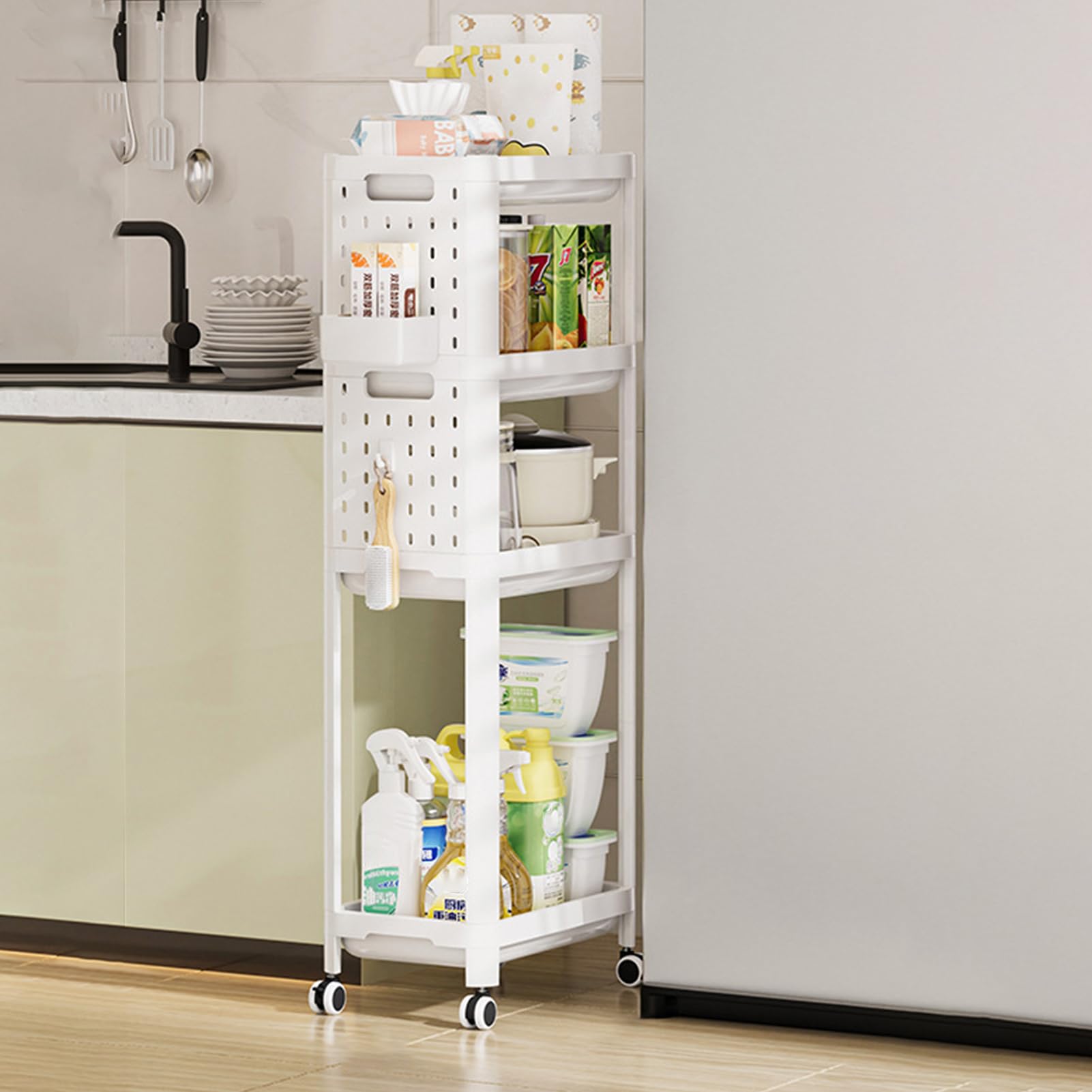 carrello multiuso | Scaffale multi-livello per condimenti | Trasportino mobile per condimenti da cucina, carrello organizer per rotolamento, per garage