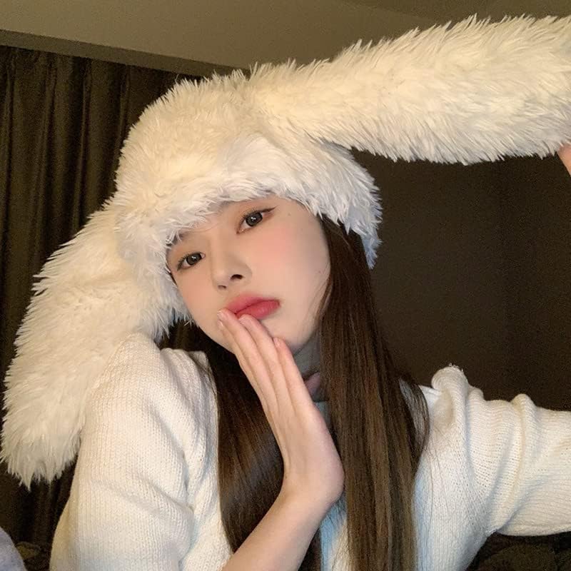 Y2K Fuzzy Bunny Hat for Women Girls Cute Furry Beanie with Ears Long Rabbit Ears Hat for Festival, Easter, Party - Image 2