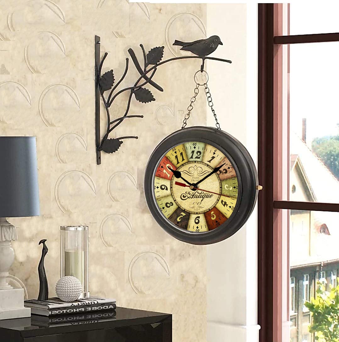 Saree House Traditional 25 CM Vintage Double Sided Antique Station Clock with Black Bird Round Metal Body (Design ANT11) (B0973BGQRH) Amazon Price History, Amazon Price Tracker