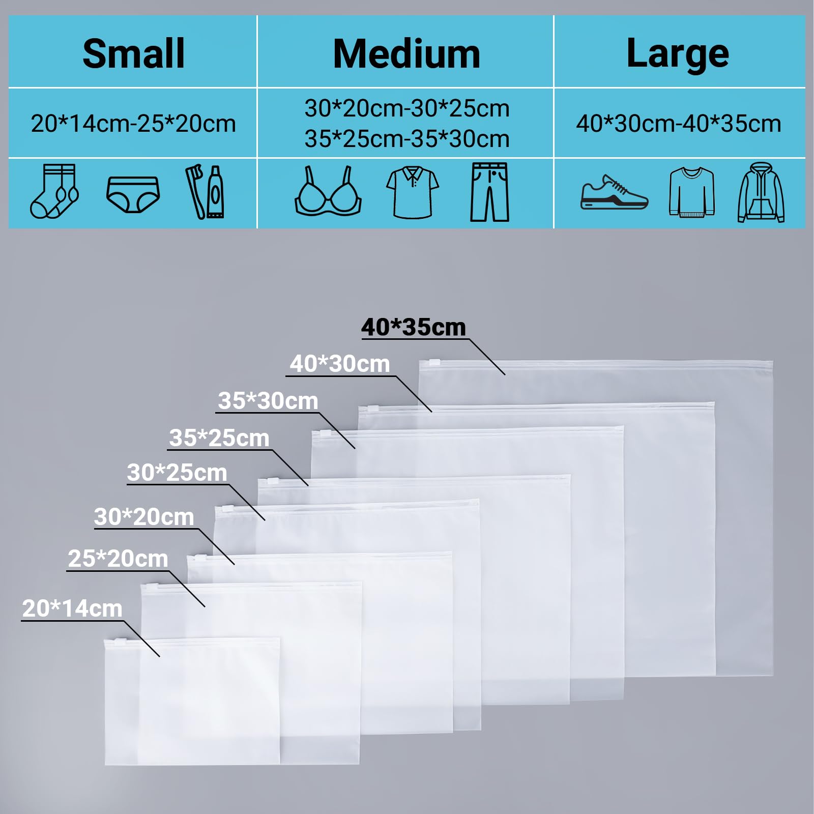 Lot de 50 grands sacs à fermeture éclair pour vêtements, 40 x 35 cm, sacs en plastique, imperméables et anti-mites, organiseur de sac de maternité (sans trous d'aération)