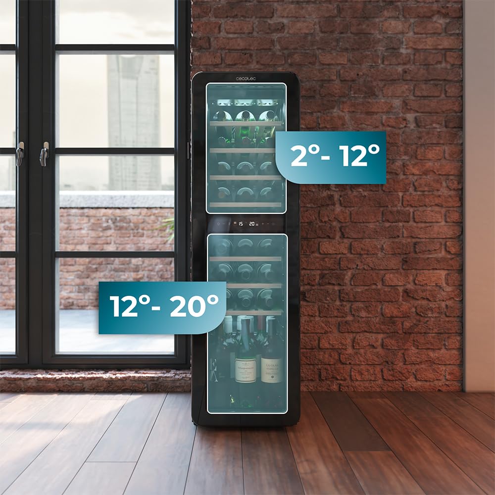 Cecotec Bolero Grandsommelier Origin Duo 30 Hit Green Weinkühlschrank 30 Flaschen 2 Temperaturzonen NoFrost LED-Steuerung Holzregale