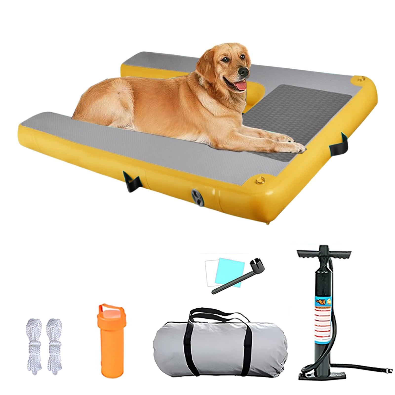 Inflatable Large Dog Water Ramp Float Floating Ramp, Comfortable Dog Pool Platform with Non Slip Steps, Portable Dogs Swim Ladder for Lake, Dock & Boat(Yellow)
